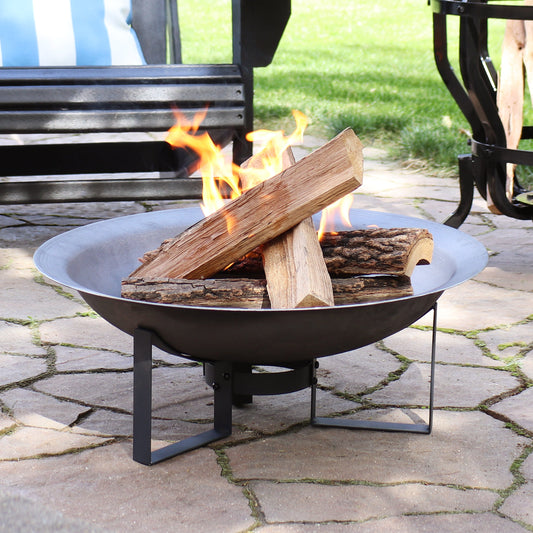 Camping or Backyard Cast Iron with Heat Resistant Finish Modern Round Fire Pit Bowl with Stand - 23" - Bronze