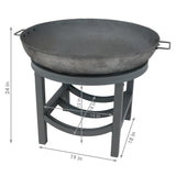 Camping or Backyard Cast Iron Round Fire Pit with Built-In Log Rack - 30" - Dark Gray
