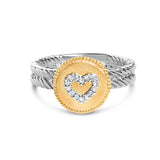 18K Yellow Gold Plated .925 Sterling Silver Diamond Heart Ring with Satin Finish (I-J Color, SI1-SI2 Clarity)-Ring Size 6-1