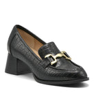 Sabre Detailed Block Heel Loafer Black-Cp