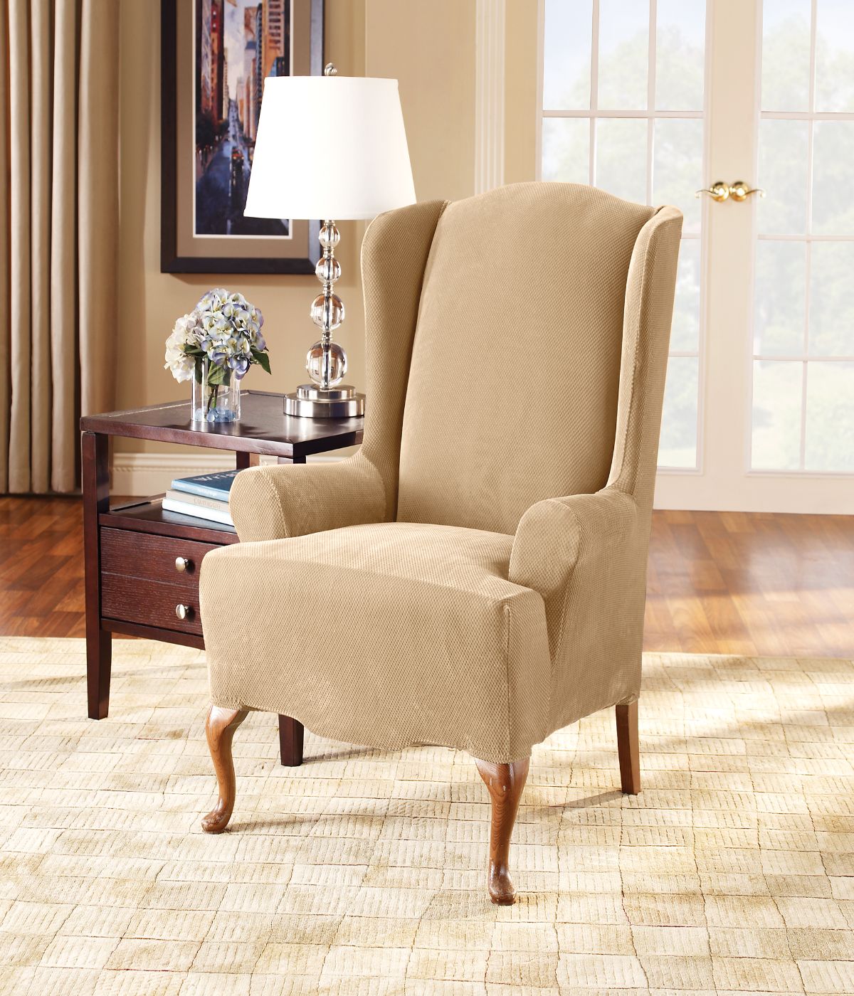 Stretch Pique One Piece Wing Chair Slipcover Cream Gordmans 9605