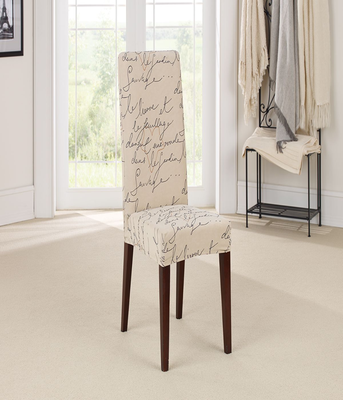 Waverly Stretch Pen Pal Short Dining Chair Slipcover Parchment