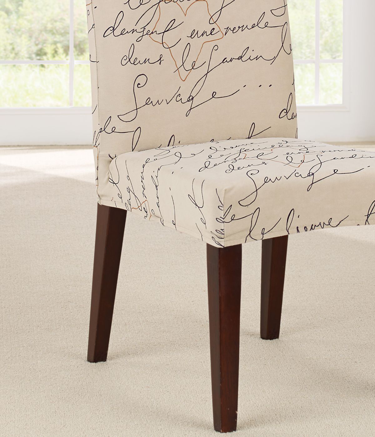 Waverly Stretch Pen Pal Short Dining Chair Slipcover Parchment