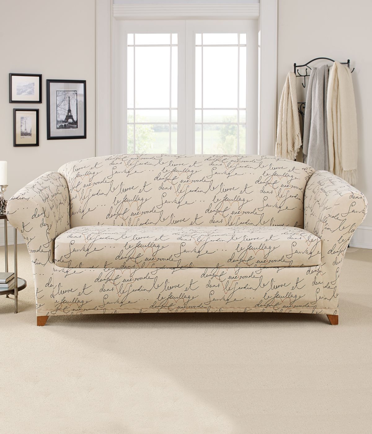 Waverly Stretch Pen Pal Two Piece Sofa Slipcover Parchment