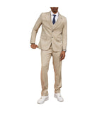 Mens Three Piece Solid Texture Notch Lapel Suit With Matching Vest Beige