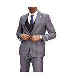 Mens Three Piece Pinstripe Peak Lapel Suit With Matching Vest Grey