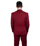 Mens Three Piece Solid Peak Lapel Suit With Matching Vest Cherry Red