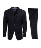 Mens Three Piece Solid Notch Lapel Suit With Matching Vest Black