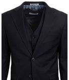 Mens Three Piece Solid Notch Lapel Suit With Matching Vest Black