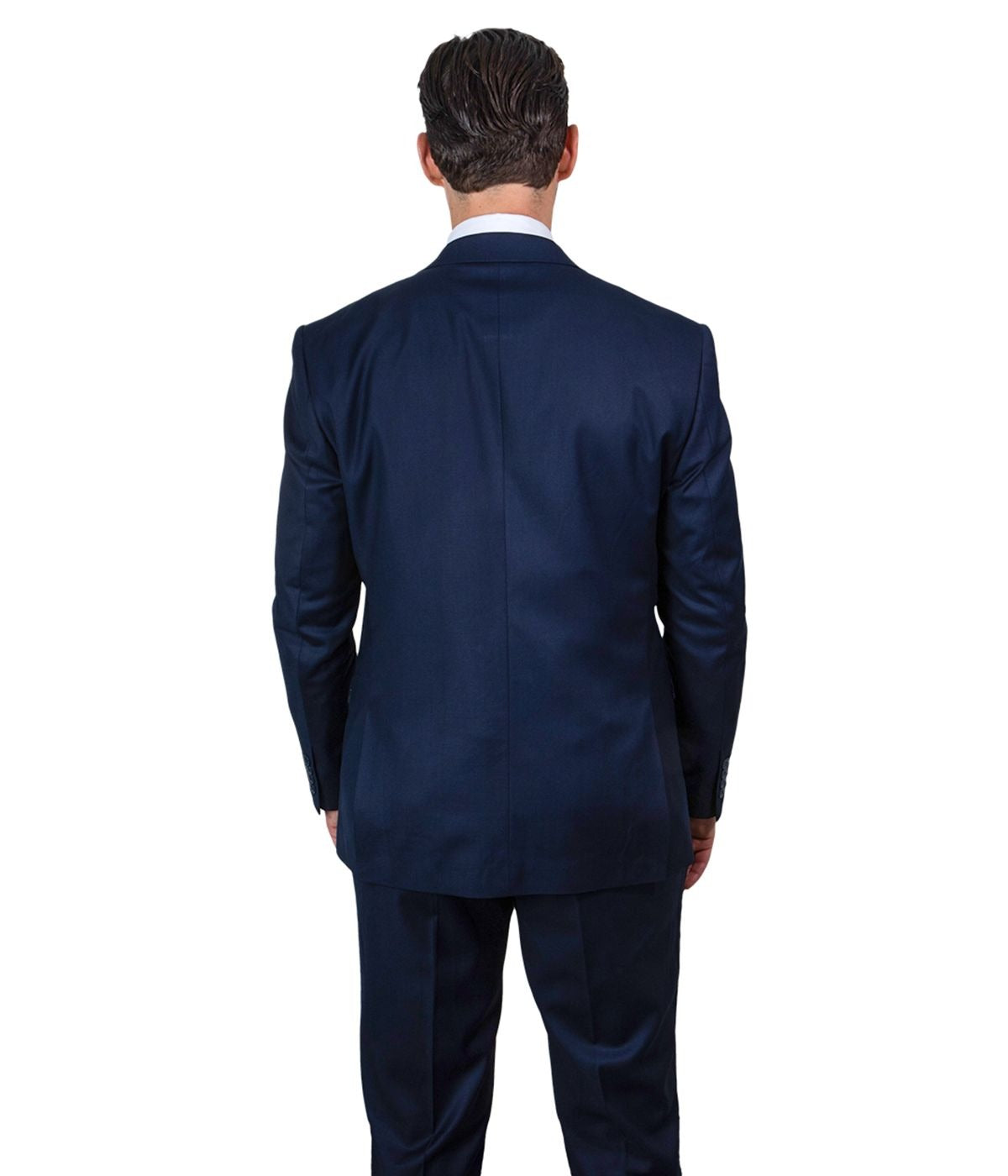 Mens Three Piece Solid Notch Lapel Suit With Matching Vest Navy Blue