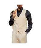 Mens Three Piece Peak Lapel Solid Texture Suit With Matching Vest Tan