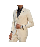 Mens Three Piece Peak Lapel Solid Texture Suit With Matching Vest Tan