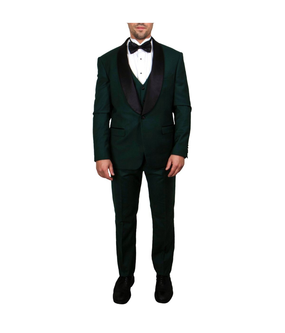 Mens Three Piece Satin Shawl Collar Tuxedo With Matching Vest Green