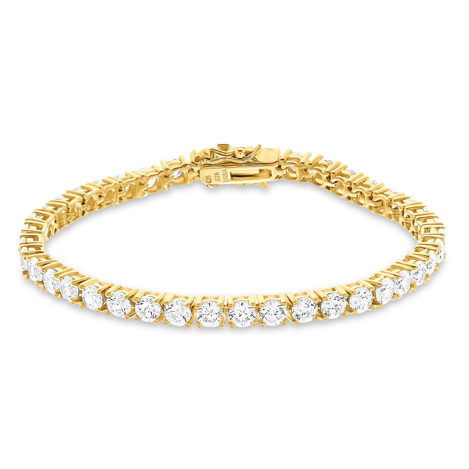 Sterling-Silver-Yellow-Gold-over-Silver-4MM-Rd-CZ-Tennis-Bracelet-8-inch-Clear stone-1