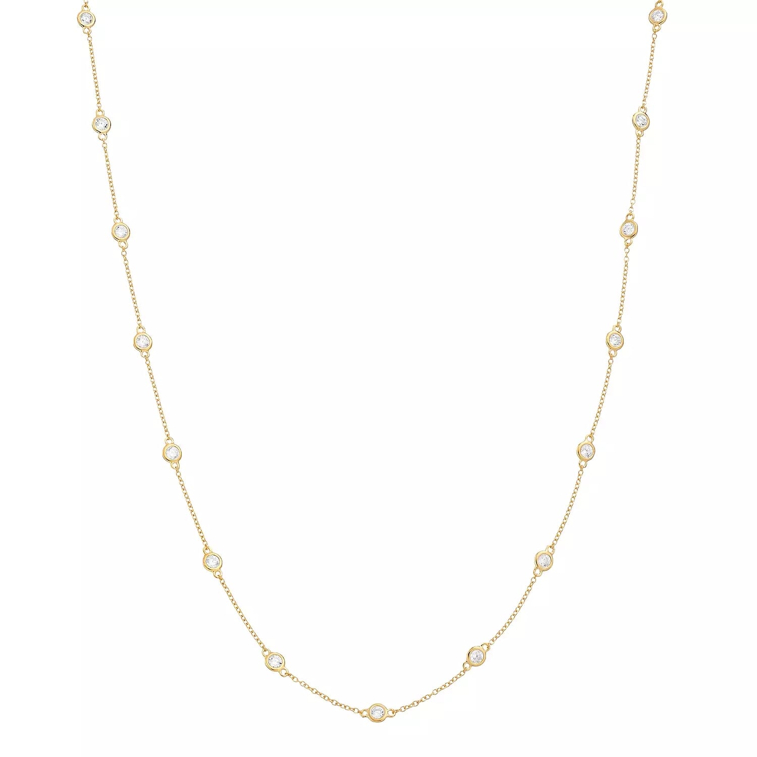 Sterling-Silver-Yellow-Gold-over-Silver-CZ-By-The-Yard-Station-Necklace-18-inch-Clear stone-1