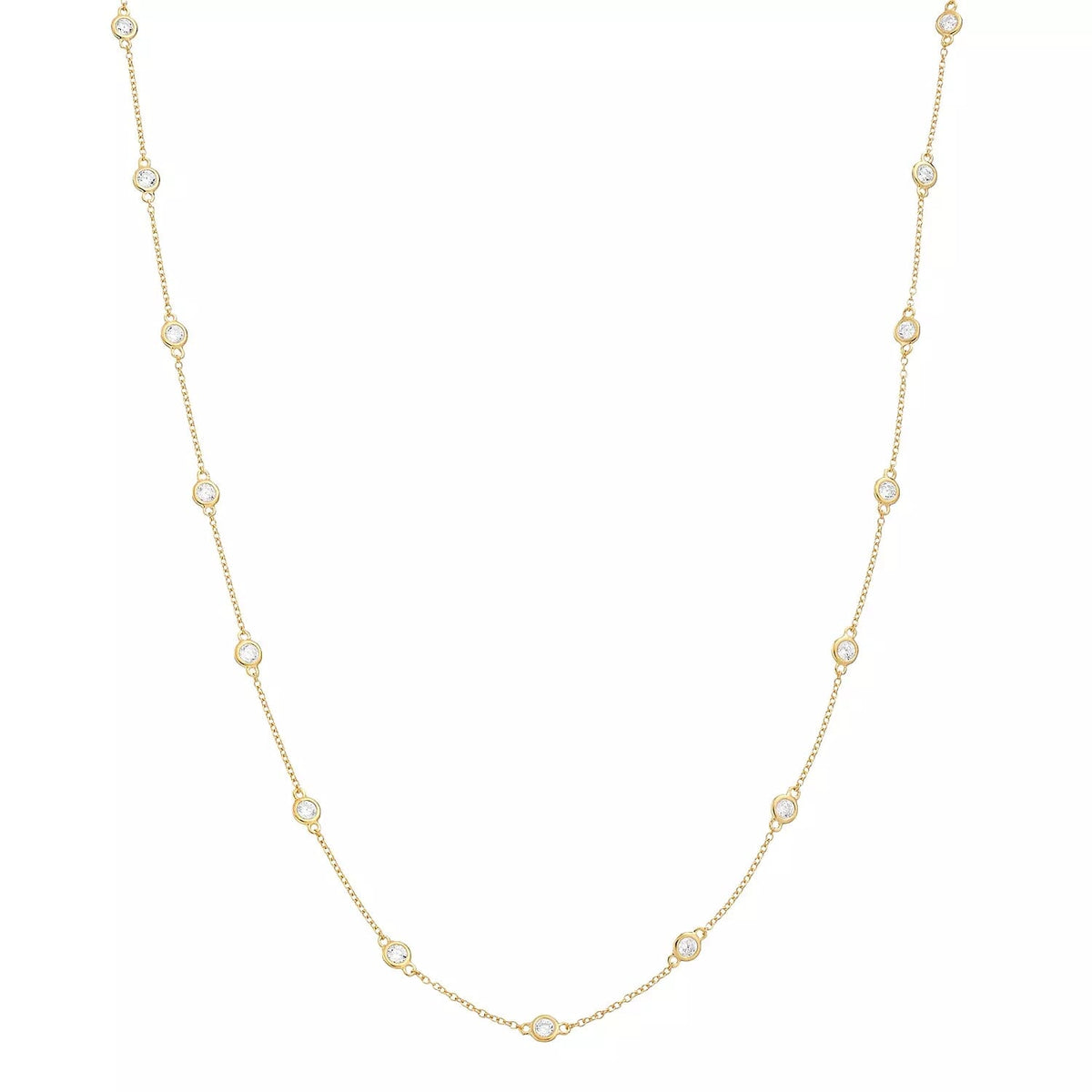 Sterling-Silver-Yellow-Gold-over-Silver-CZ-By-The-Yard-Station-Necklace-18-inch-Clear stone-1