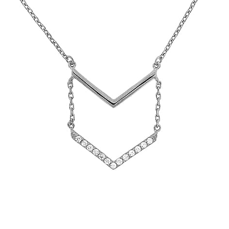 Sterling-Silver-Rhod-Pave-CZ-V-Necklace-Clear stone-1