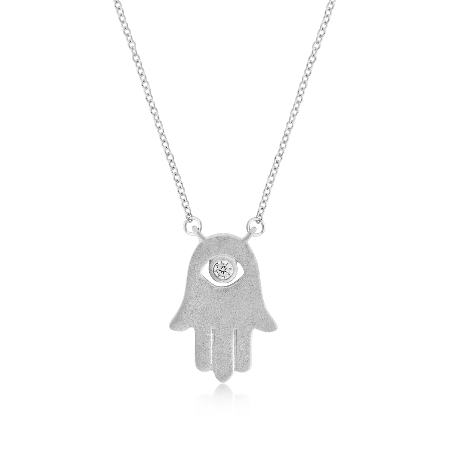 Sterling-Silver-Hamsa-Hand-With-CZ-Necklace-Clear stone-1