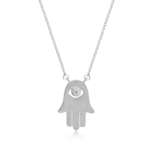 Sterling-Silver-Hamsa-Hand-With-CZ-Necklace-Clear stone-1