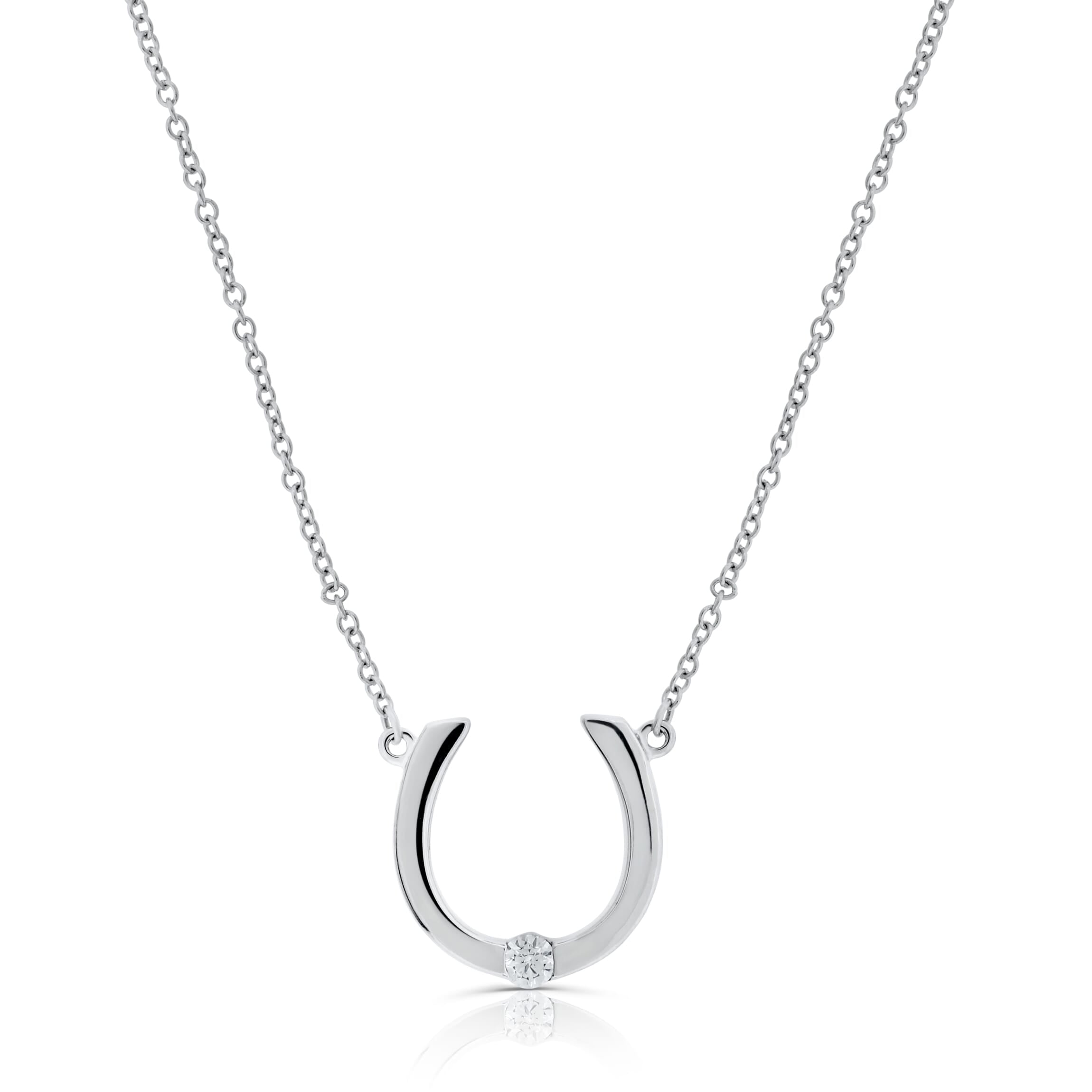 Sterling-Silver-Horseshoe-Necklace-With-CZ-Clear stone-1