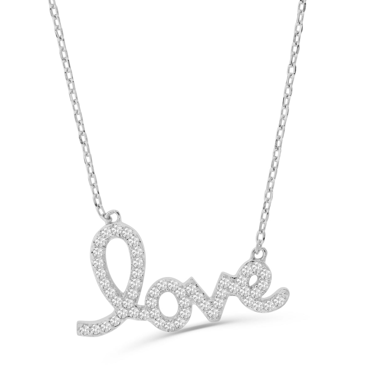 Sterling-Silver-CZ-Script-Love-Necklace-Clear stone-1