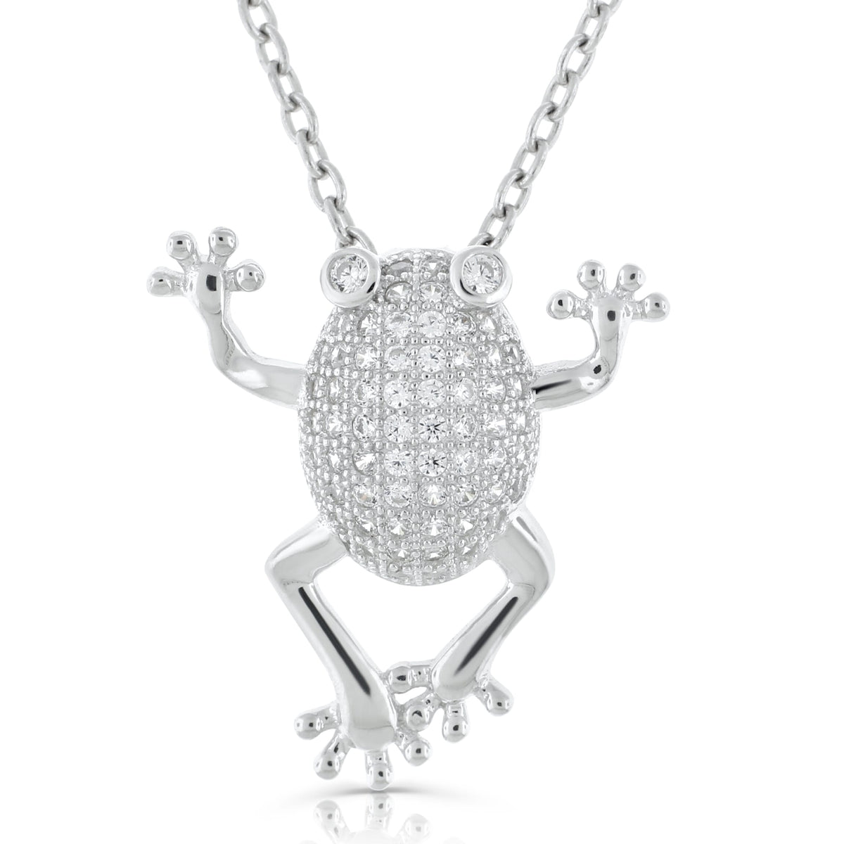 Sterling-Silver-Pave-CZ-Frog-Pendant-Clear stone-1