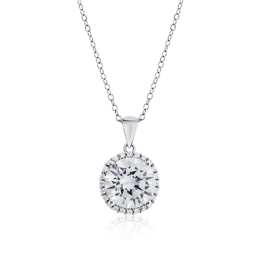 Sterling-Silver-Rd-CZ-With-Halo-Pendant-Clear stone-1