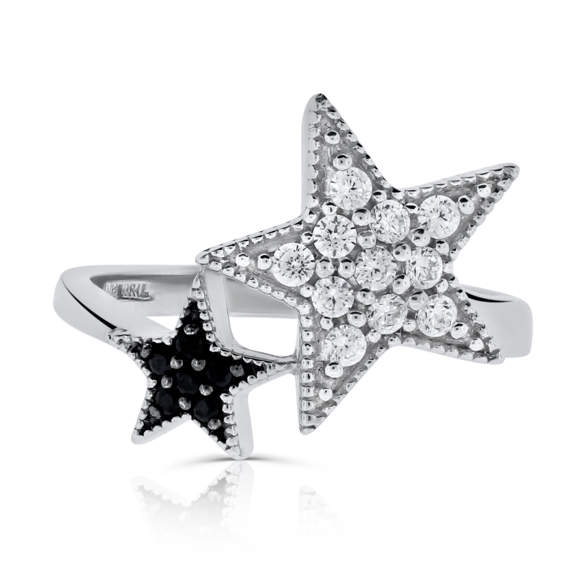 Sterling-Silver-Rhod-Black-And-White-CZ-Star-Ring-Clear stone-1