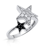 Sterling-Silver-Rhod-Black-And-White-CZ-Star-Ring-Clear stone-2