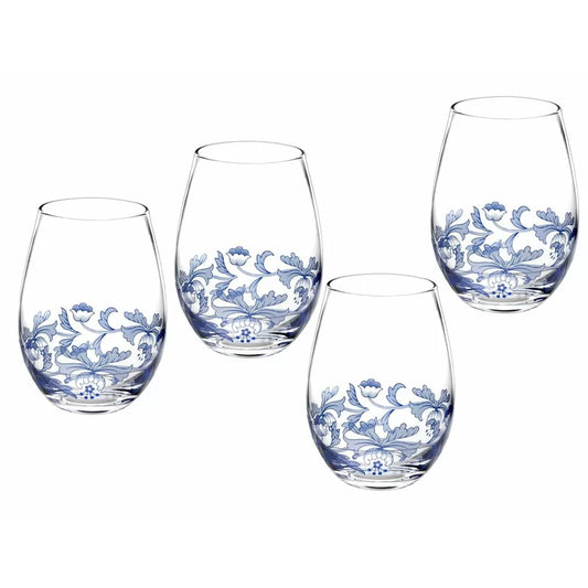 Blue Italian Stemless Wine Glass Set of 4