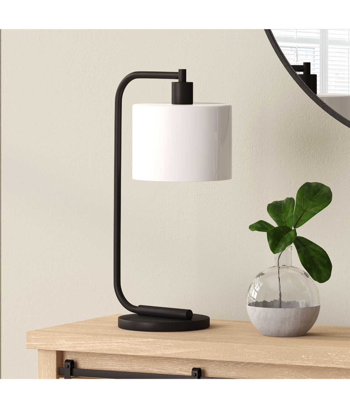 Timeo Table Lamp with Glass Shade Blackened Bronze & White