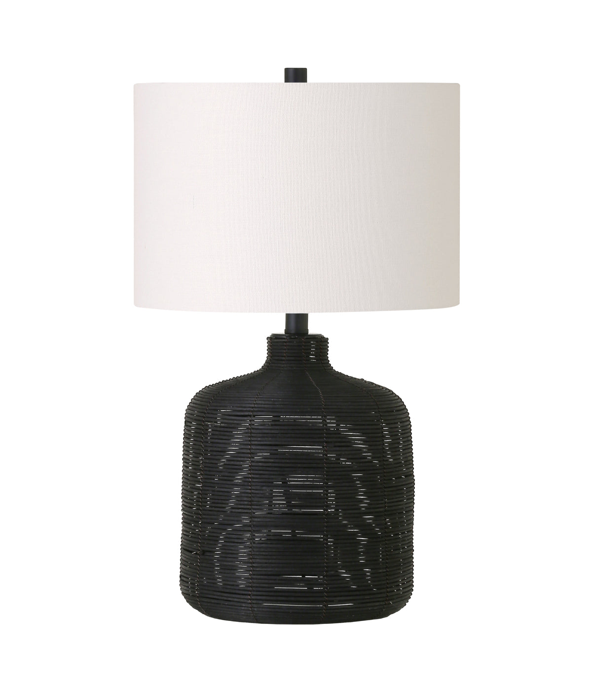 Zoey Petite & Rattan Table Lamp with Fabric Shade Black Rattan & White