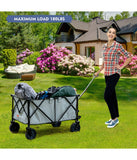 Folding Collapsible Wagon Utility Camping Cart With Wheels & Adjustable Handle Grey