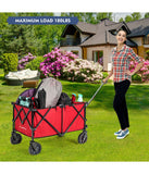 Folding Collapsible Wagon Utility Camping Cart With Wheels & Adjustable Handle Red