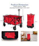 Folding Collapsible Wagon Utility Camping Cart With Wheels & Adjustable Handle Red