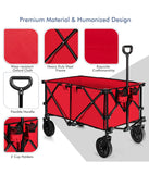 Folding Collapsible Wagon Utility Camping Cart With Wheels & Adjustable Handle Red