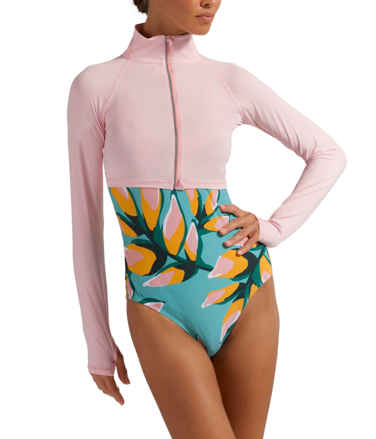 BloqUV Women's UPF 50+ Sun Protection Full Zip Crop Top-XL-Tickle Me Pink-1