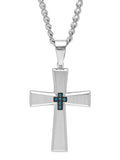 1/20Ctw Blue Diamond Stainless Steel Cross Pendant