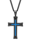 Black & Blue Ip Stainless Steel Stacked Cross Pendant