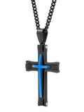 Black & Blue Ip Stainless Steel Stacked Cross Pendant