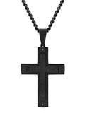 .034Ctw Black Diamond & Black Ip Stainless Steel With Forged Carbon Fiber Cross Pendant