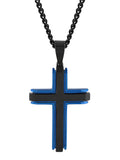 Black & Blue Ip Stainless Steel Satin Center Cross Pendant