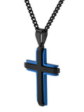 Black & Blue Ip Stainless Steel Satin Center Cross Pendant