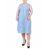 Sleeveless Chambray Dress With Hardware 2