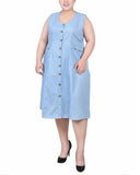 Sleeveless Chambray Dress With Hardware 2