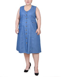 Sleeveless Chambray Dress With Hardware 2