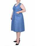 Sleeveless Chambray Dress With Hardware 2