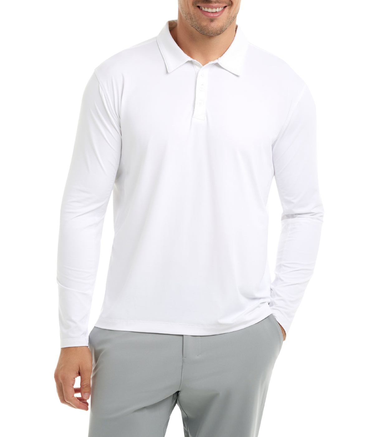 BloqUV Men's UPF 50+ Sun Protection Collared Long Sleeve Polo-2X-White-1