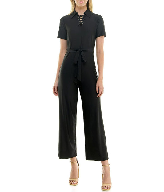 ITY Monaco Stretch Jumpsuit with Neck Tie Detail Very Black