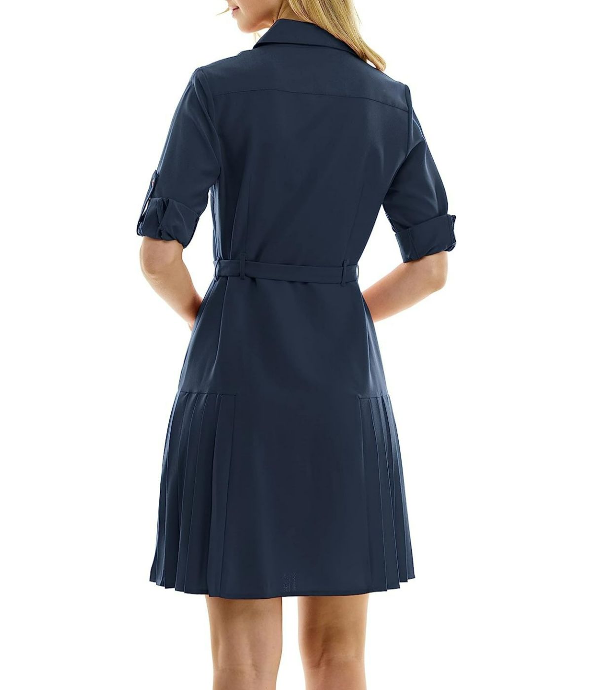 Button To Hem Shirtdress with Pleated Skirt Detail Deep Navy